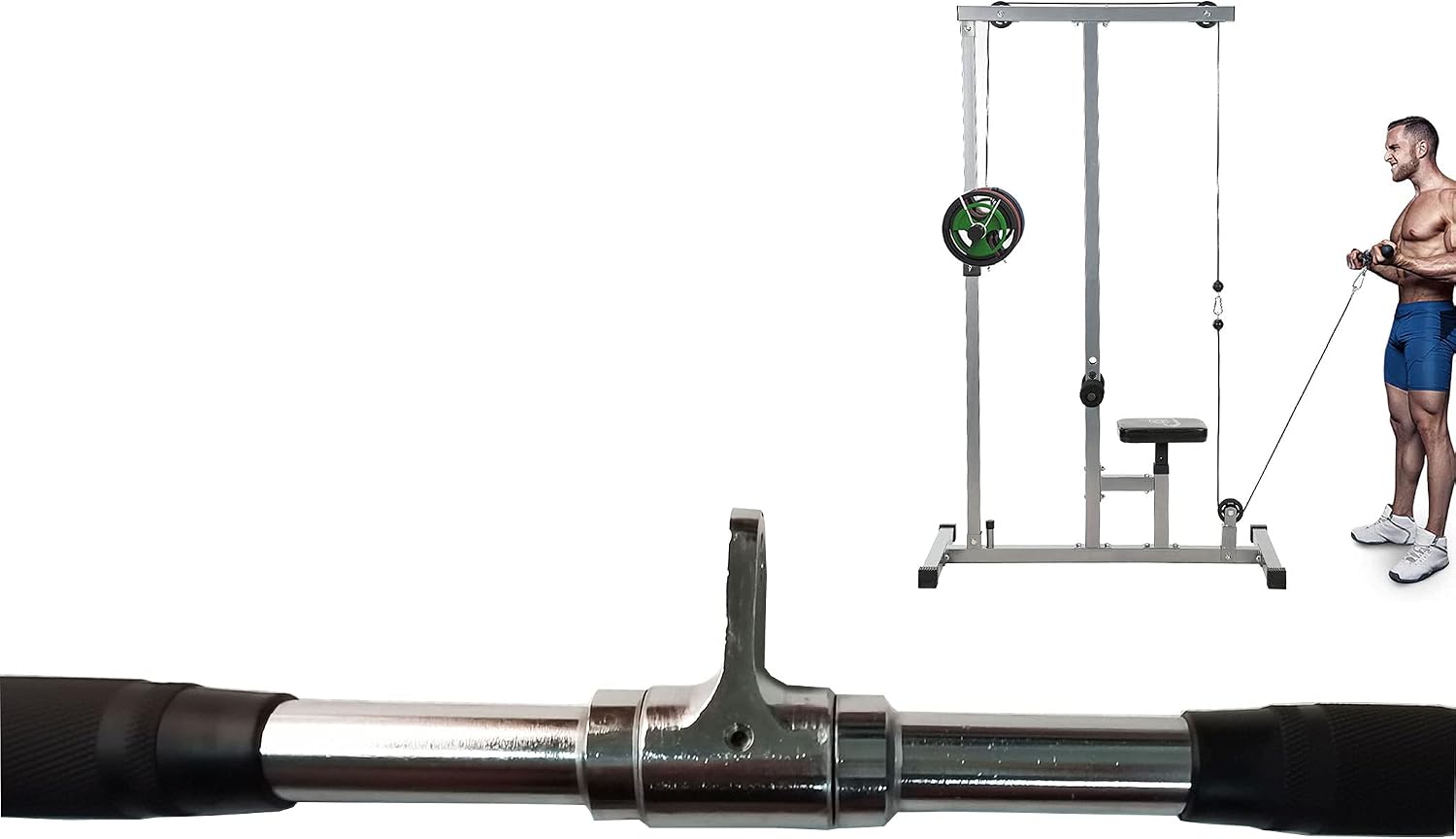 Revolving Lat Pulldown Bar for Cable Machine, Straight Bar with Rubber Grip - Tricep Press Down, Curl & Back Exercise Attachment for Home Gym