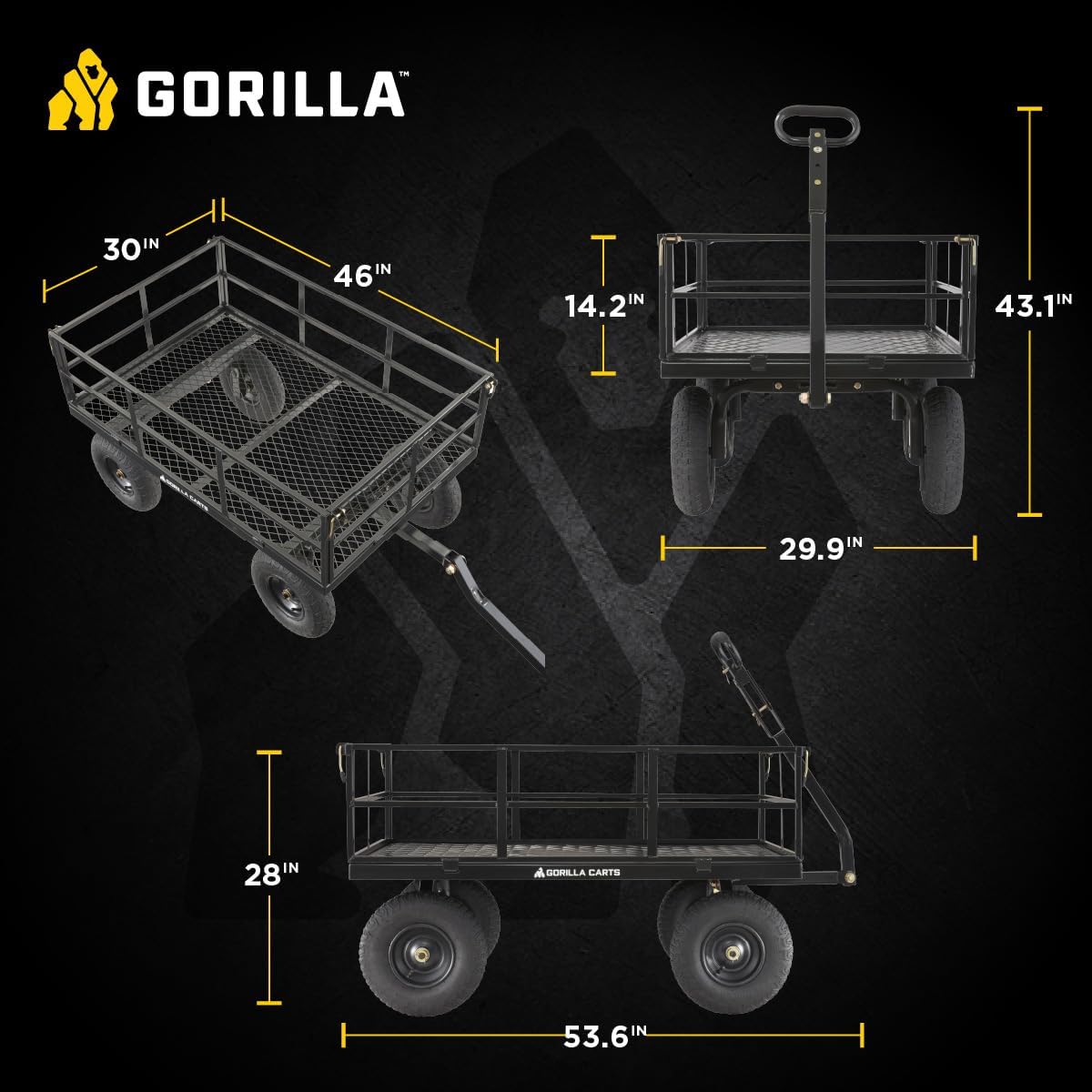 Gorilla Carts 800-Pound Capacity Heavy Duty Steel Mesh Versatile Utility Garden Wagon with Easy Grip Handle for Outdoor Hauling, Red, Model GOR800-COM | 800-lb Capacity Steel Utility Garden Cart for Homeowners and Contractors Hauling Firewood, Bricks and…