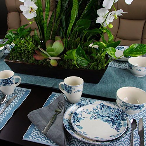 Elama Traditional Blue Rose 16 Piece Service for 4 Stoneware Dinnerware Set