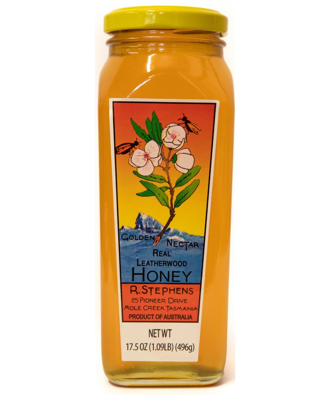 Golden Nectar Organic Leatherwood Honey by R. Stephens – 500g Jar – Product of Tasmania, Australia