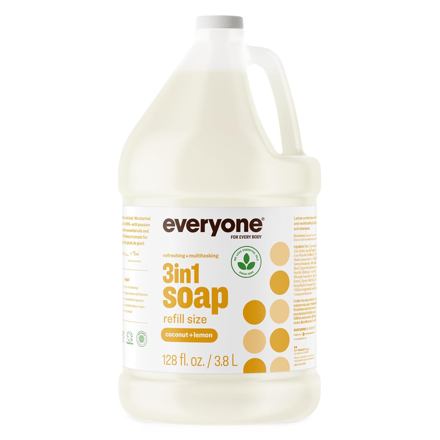 Everyone 3-in-1 Soap Body Wash Bubble Bath Shampoo Coconut Lemon 32oz 2pk | Natural essential oil formula | body wash | shampoo | bubble bath in one | coconut lemon scent | bulk value 2-pack
