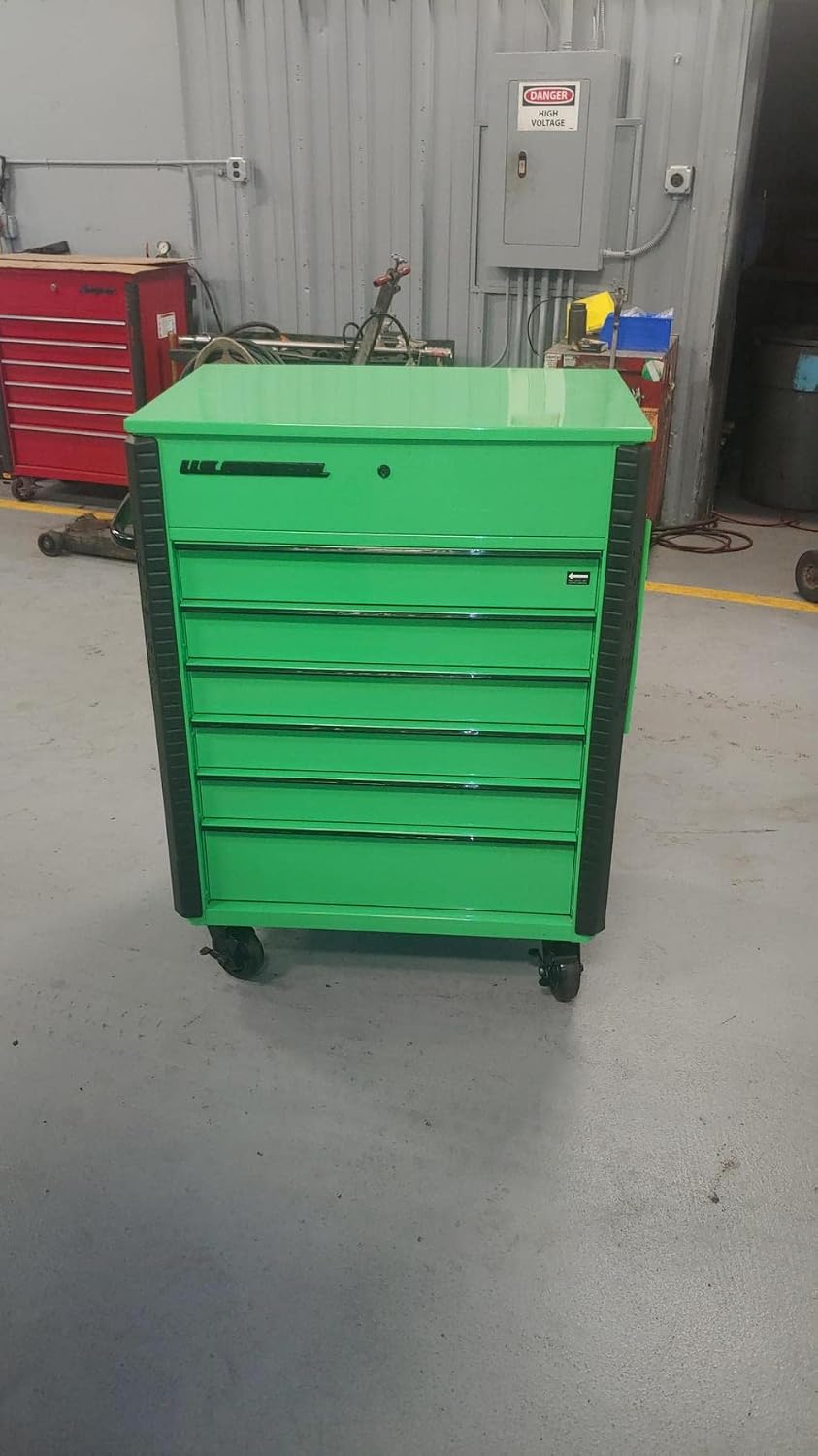 Storage Cabinet Featuring a Full Bank Tool Chest Service Cart on Wheels, Green