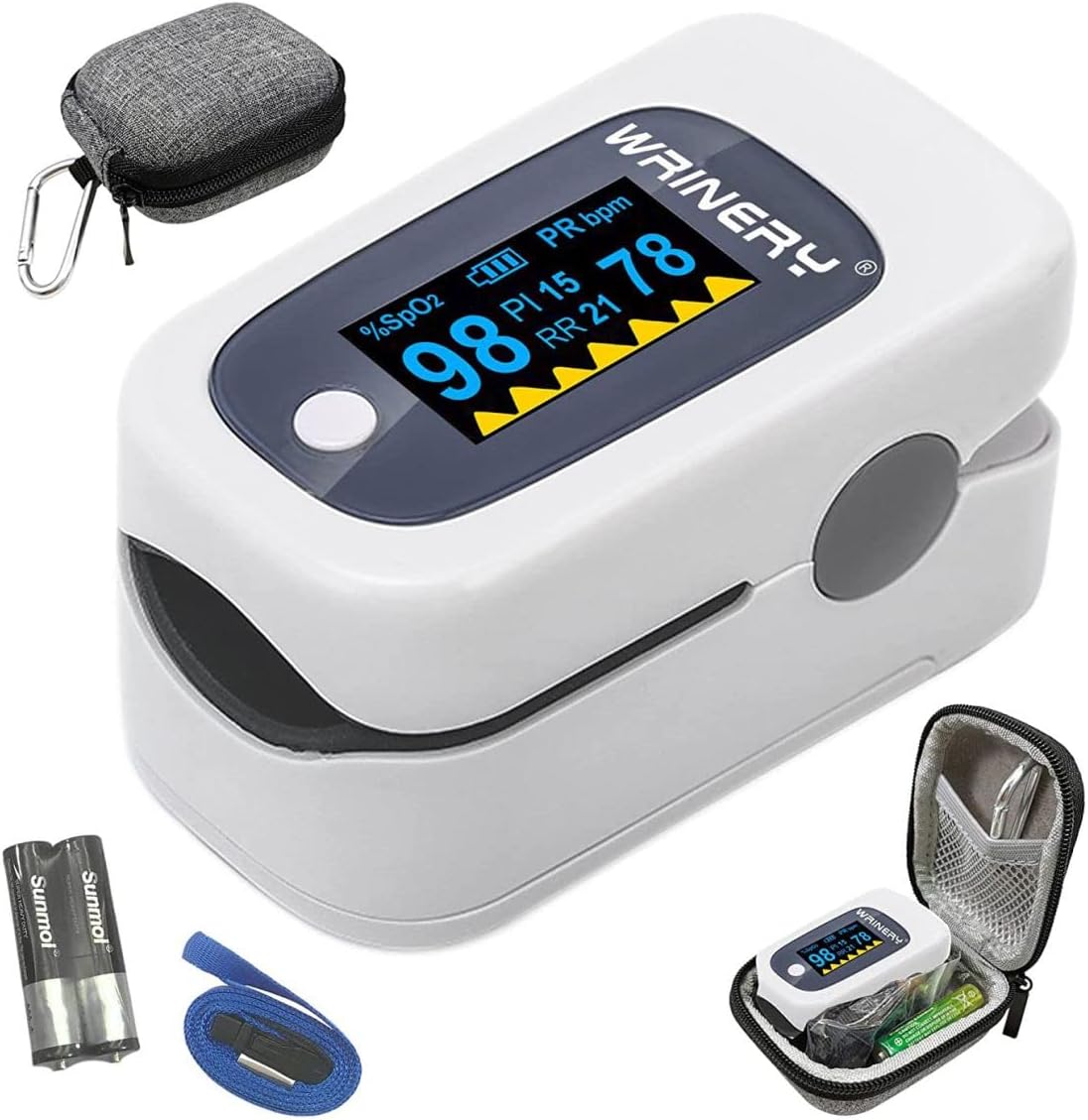 WRINERY Oxygen Saturation Monitor, Pulse Oximeter Fingertip, Oxygen Monitor, O2 Saturation Monitor, OLED Portable Oximetry with Batteries