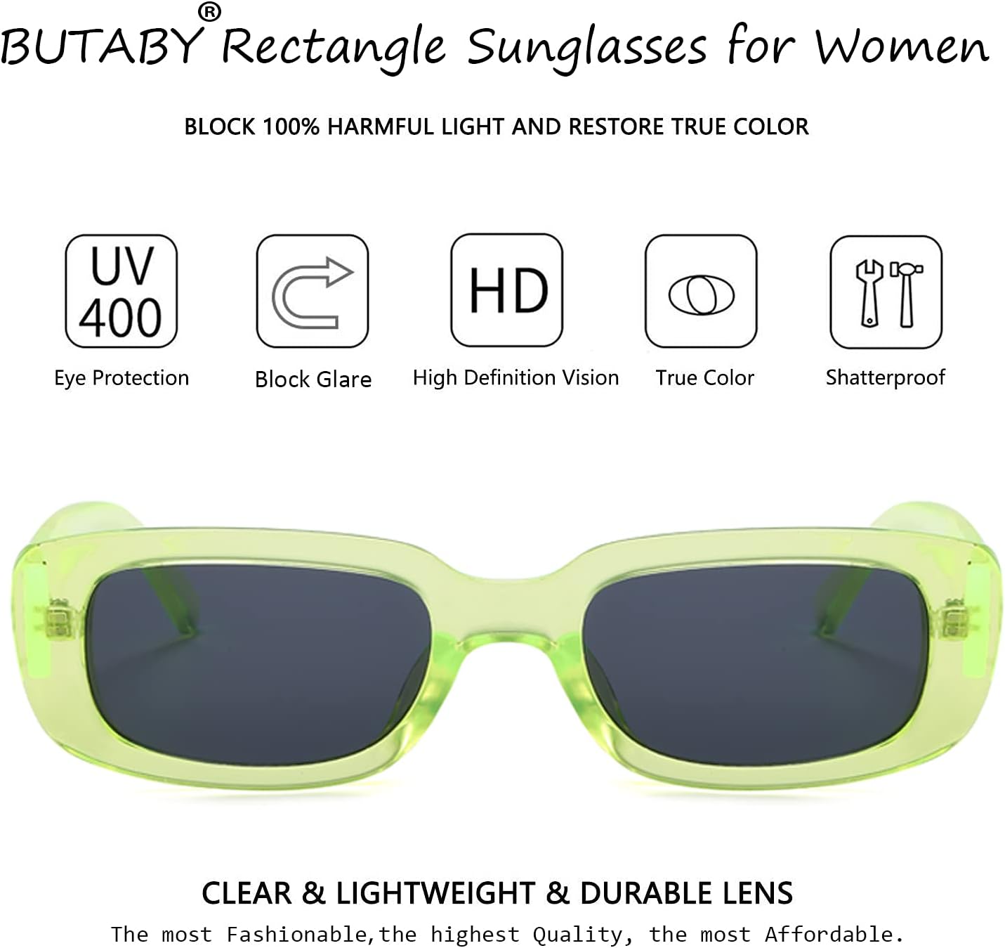 BUTABY Rectangle Sunglasses for Women Retro Driving Glasses 90’s Vintage Fashion Narrow Square Frame UV400 Protection