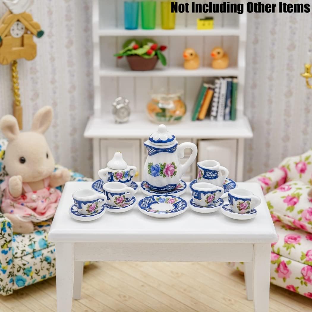 Odoria 1/12 Miniature Porcelain Tea Set 15Pcs Dollhouse Decoration Accessories, Grapes