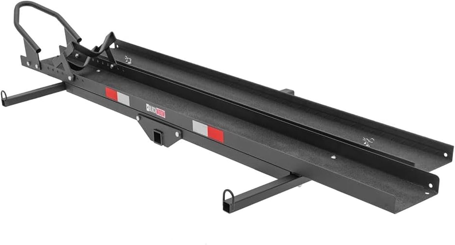 Black Widow Steel Motorcycle Carrier with Ramp for 2-Inch Receiver, 500 lb Capacity - Hitch-Mounted Dirt Bike and Scooter Hauler with Grit-Coated Track and Anti-Rattle Device for SUVs and Trucks