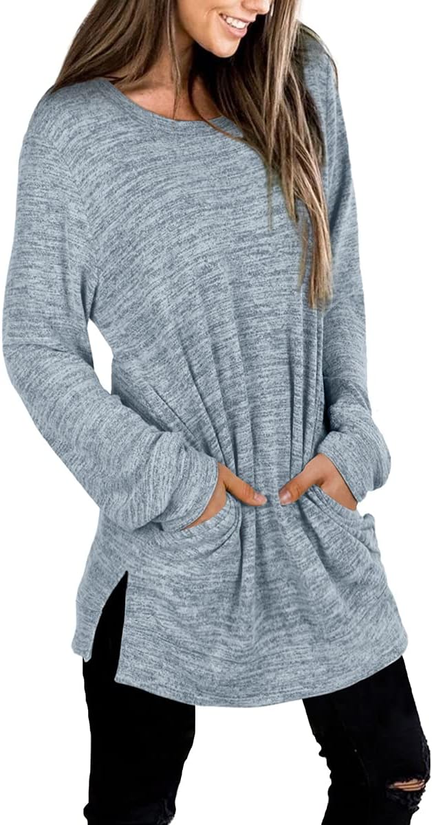 XIEERDUO Womens Casual Sweatshirts Long Sleeve Shirts Oversized With Pocket Tunic Tops S-3XL