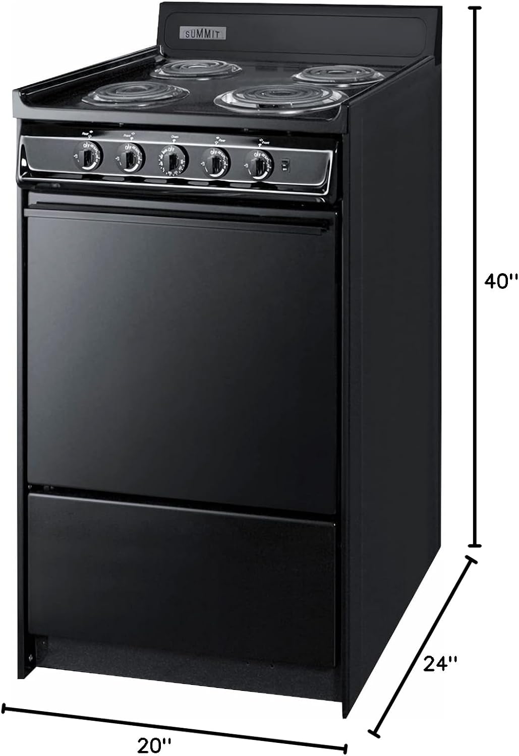 Summit 20" 4 Burner Electric Range, Black - TEM110C