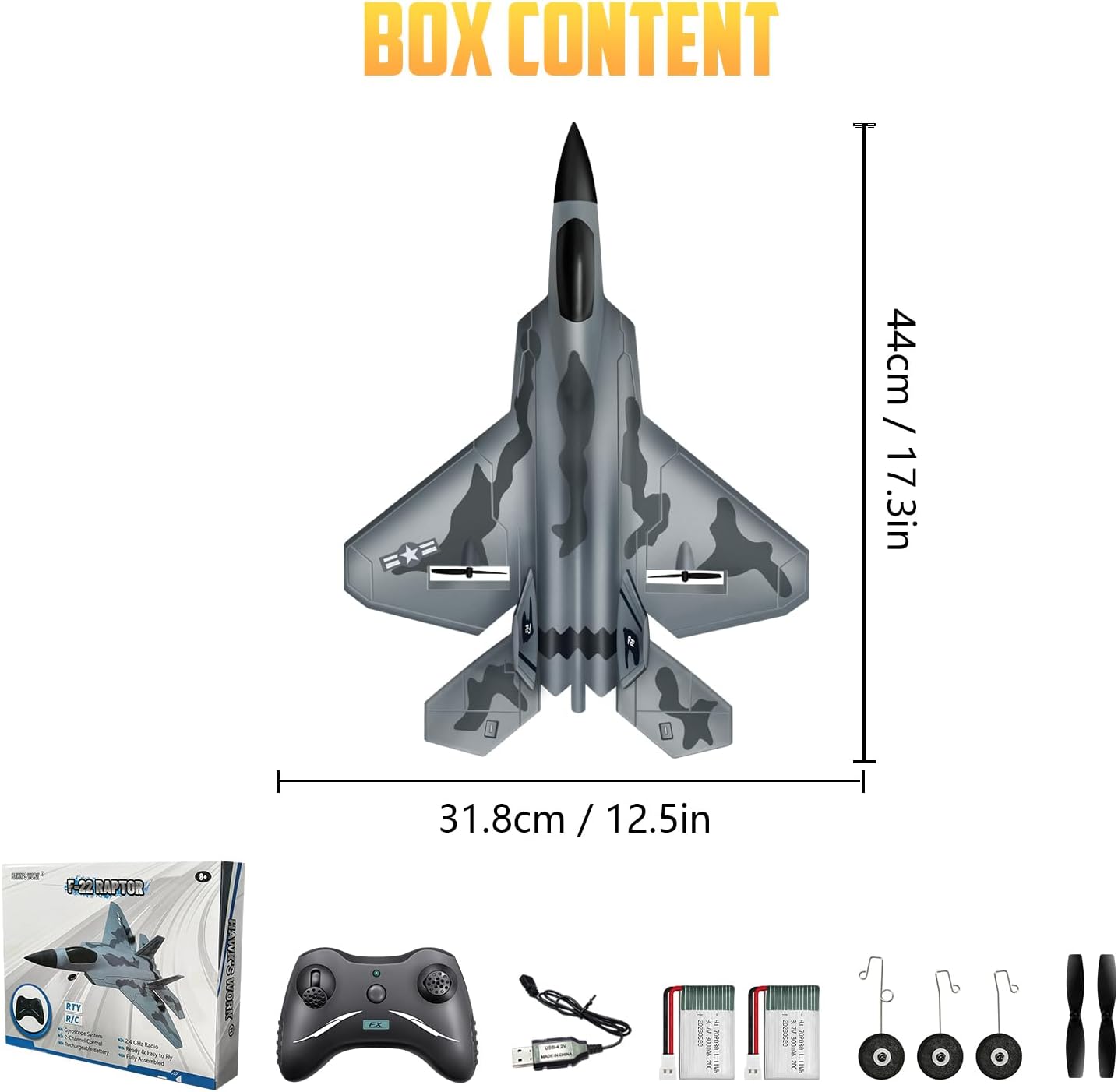 2CH F-22 RC Glider, Easy Fly RC Plane for Kids & Beginners