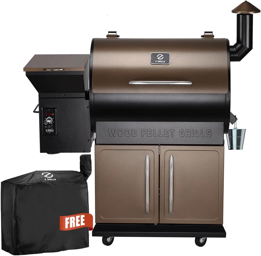 Z GRILLS Wood Pellet Smoker Grill, 8 in 1 BBQ Grill with Auto Temperature Control, 697 sq in Cooking Area for Backyard, Patio and Outdoor Cooking, 7002E, Sliver