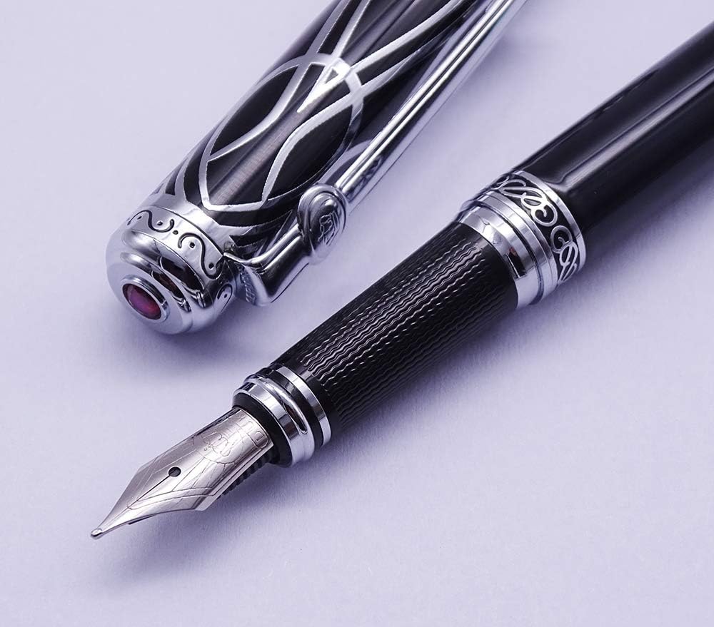 Duke Fude Nib Fountain Pen Medium to Broad Nature Mother Pearl on Cap with Pen Pouch sketching Art Drawing Signature Calligraphy Pen Case Set