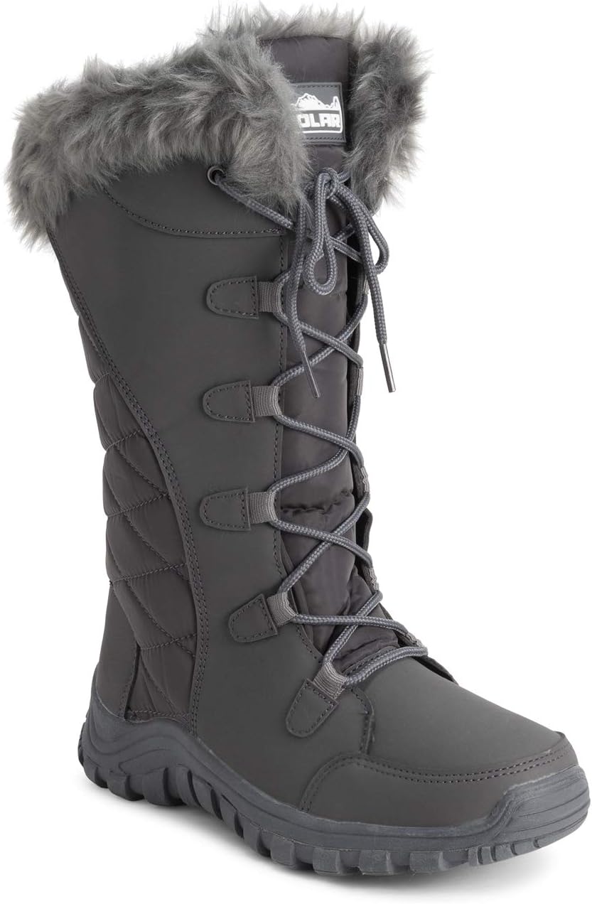 POLAR Womens Quilted Faux Fur Cuff Winter Duck Rubber Sole Durable Snow Rain Outdoor Boots
