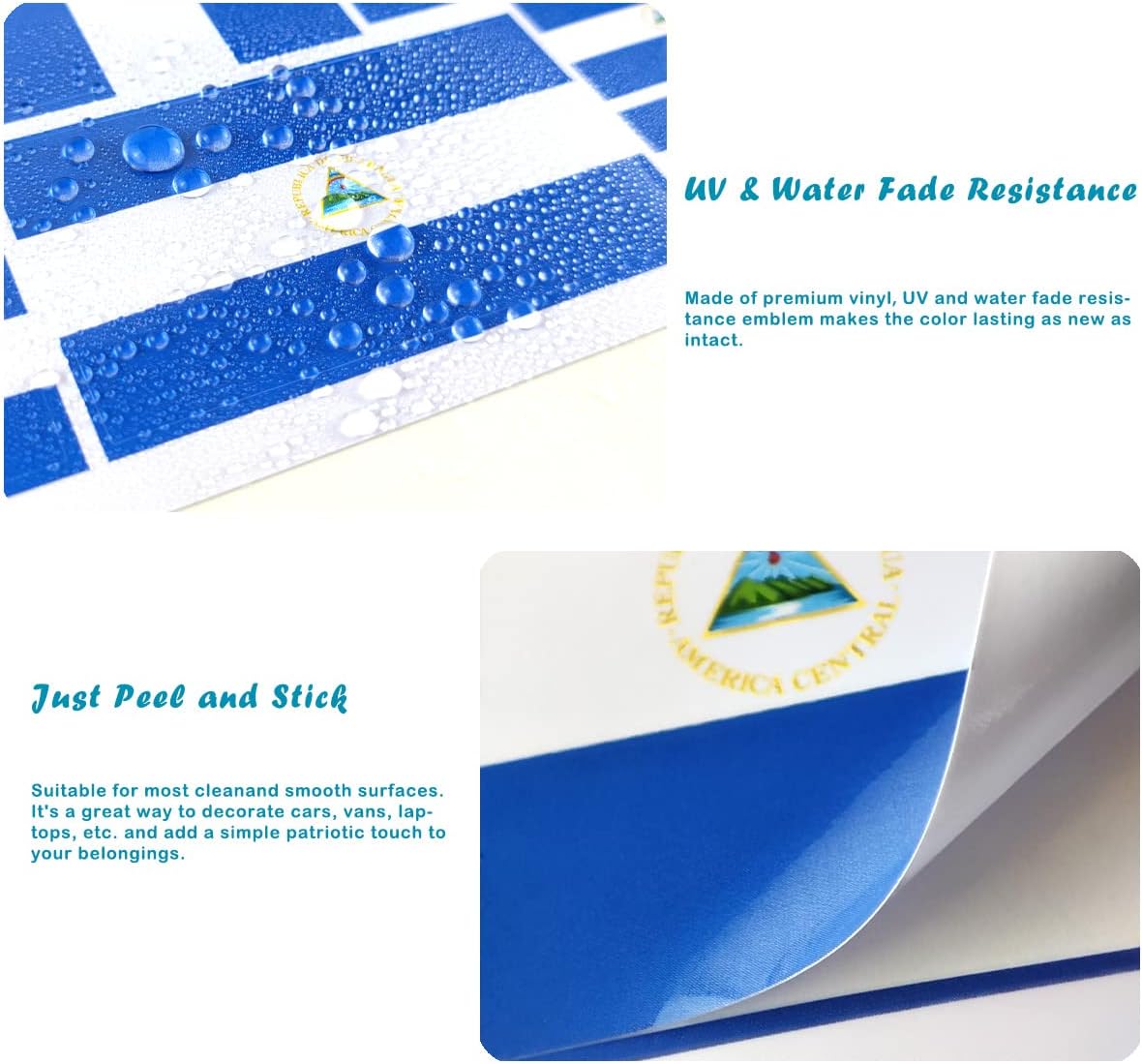 QQSD Nicaragua Flag Sticker Nicaraguan Decal in Multiple Sizes, 3 Pack, 11.7 x 8.3 Inches