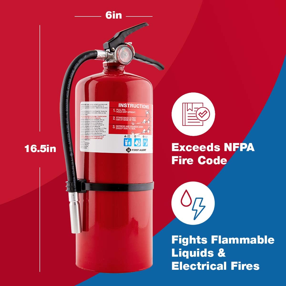 First Alert PRO5 Rechargeable Heavy Duty Plus Fire Extinguisher UL Rated 3-A:40-B:C, Red, 10 lbs | PRO5 Rechargable UL RATED 3-A:40-B:C, Red, 1-Pack