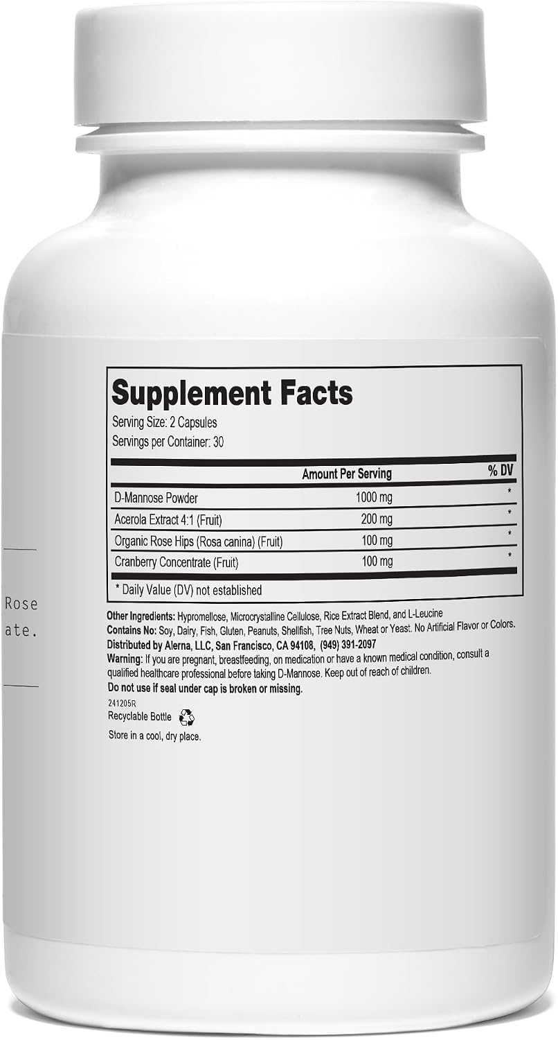 D-Mannose 1000 mg - Urinary Tract Health - with Cranberry Concentrate, Organic Rose Hips, Acerola Extract - 60 Vegetarian Capsules