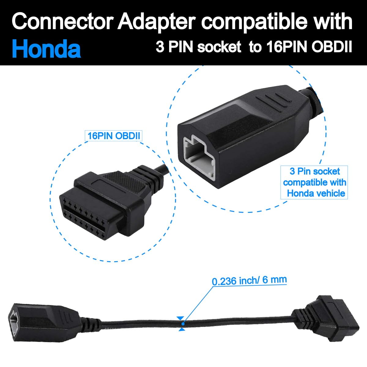 OBD OBD2 16 Pin Connector Diagnostic Adapter Cable Compatible for BMW 20 Pin