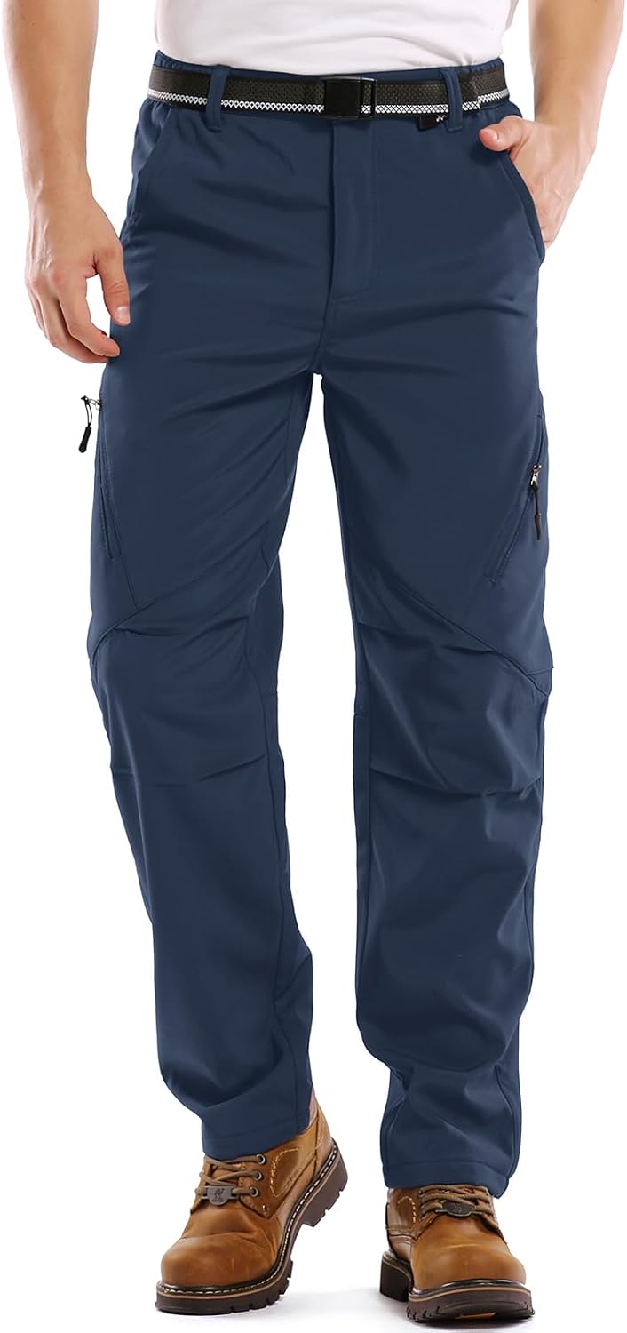 Men's Waterproof Pants Fleece Lined Insulated Winter Hiking Ski Snow Pants