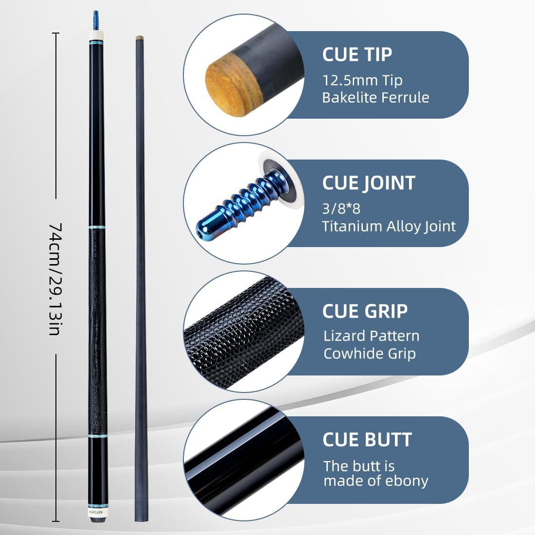 KONLLEN Carbon Fiber Pool Cue Stick 58-inch Professional Pool Sticks for Adults Full Carbon Technology Low Deflection Pool Cue Billiard Cues with 12.5mm Tip (Easy to Control, Pro Taper, Ultra-Smooth)