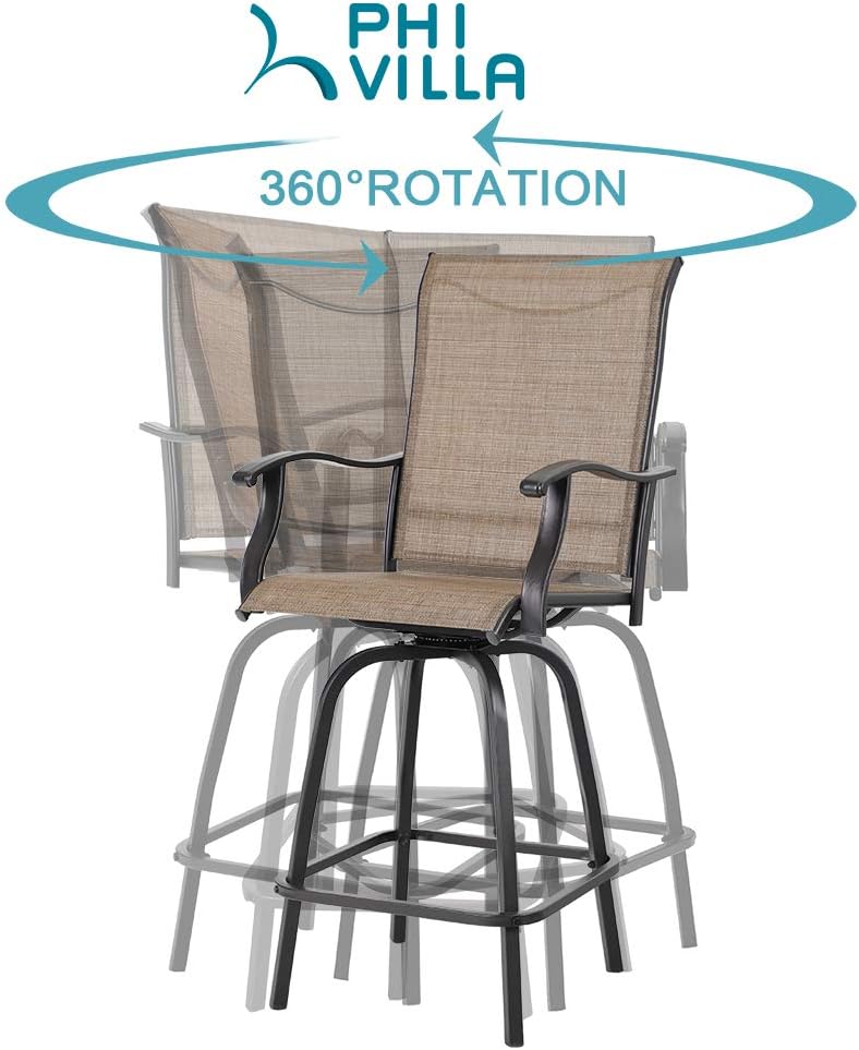 PHI VILLA Bar Height Patio Table and Chairs Set for 2