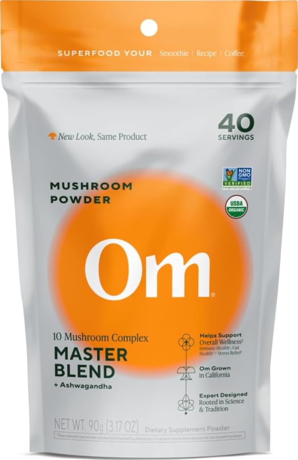 Om Master Blend Mushroom Powder – Organic Mushroom Supplement with 10 Mushrooms and Ashwagandha - Support Immunity, Gut Health & Stress Relief