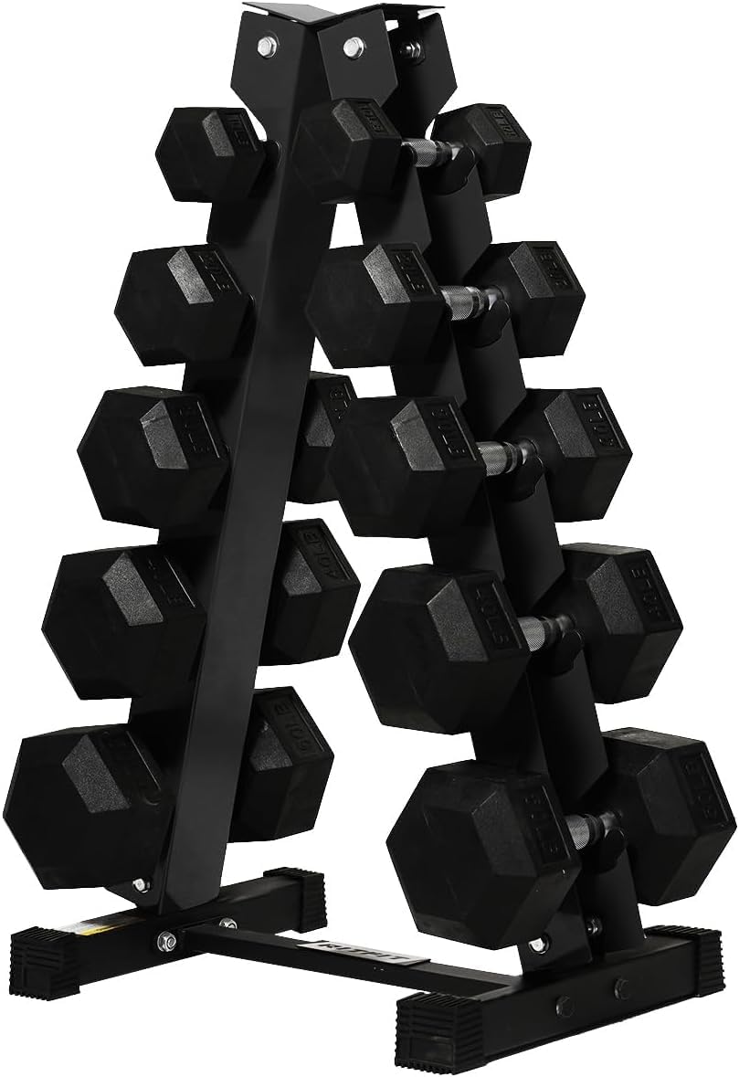 RitFit Rubber Coated Hex Dumbbell Weights Set for Home Gym | Cast Iron Core, Anti-Slip Knurled Chrome Handle, Hexagon Anti-Roll, Heavy-Duty Dumbbell Set for Strength Training