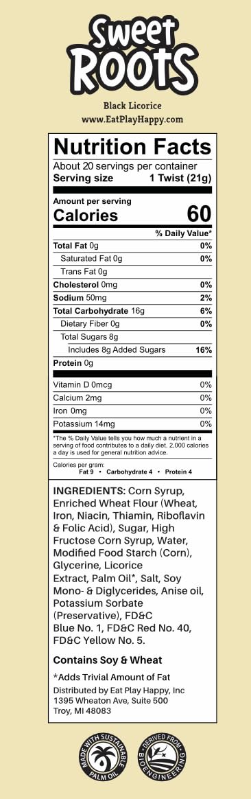 Sweet Roots Black Licorice Twists – 1 Bag (16 oz) – Jumbo Size Candy Sticks | Vegan, Fat Free, Kosher | Soft Gourmet Licorice Candy with Classic Black Licorice Flavor