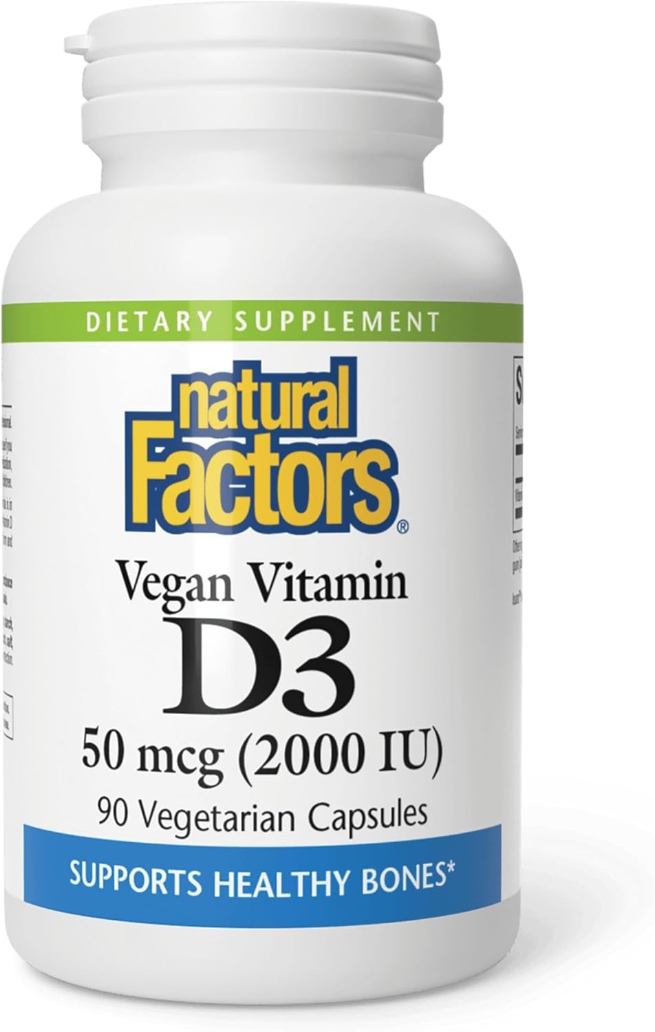 Natural Factors Vegan Vitamin D3 2000 IU - Supports Bone & Immune Health - Plant-Based Cholecalciferol - Vegetarian Capsules - 90 Capsules (90