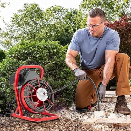 75 ft x 1/2 in Drain Cleaner Machine, 400W Electric Drain Snake with 6 Cutters & Foot Switch for 1 in to 4 in Pipes, Heavy Duty Sewer Auger for Sinks