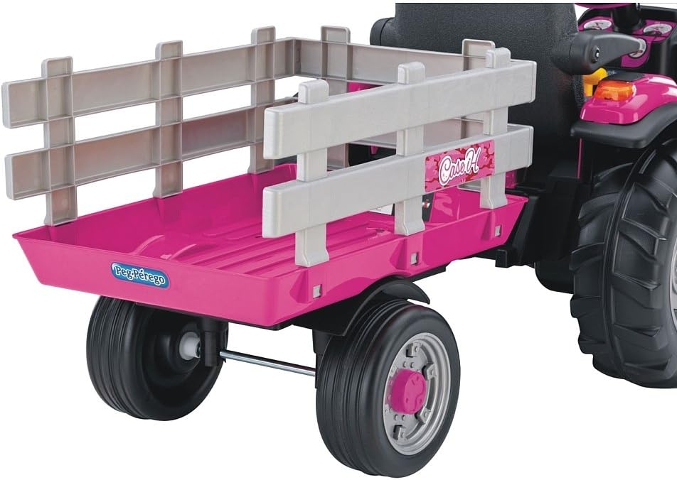 Peg Perego Case IH Magnum Tractor and Trailer Extra-Large 12 Volt Ride on, Pink. Durable Design for Kids Ages 3-7