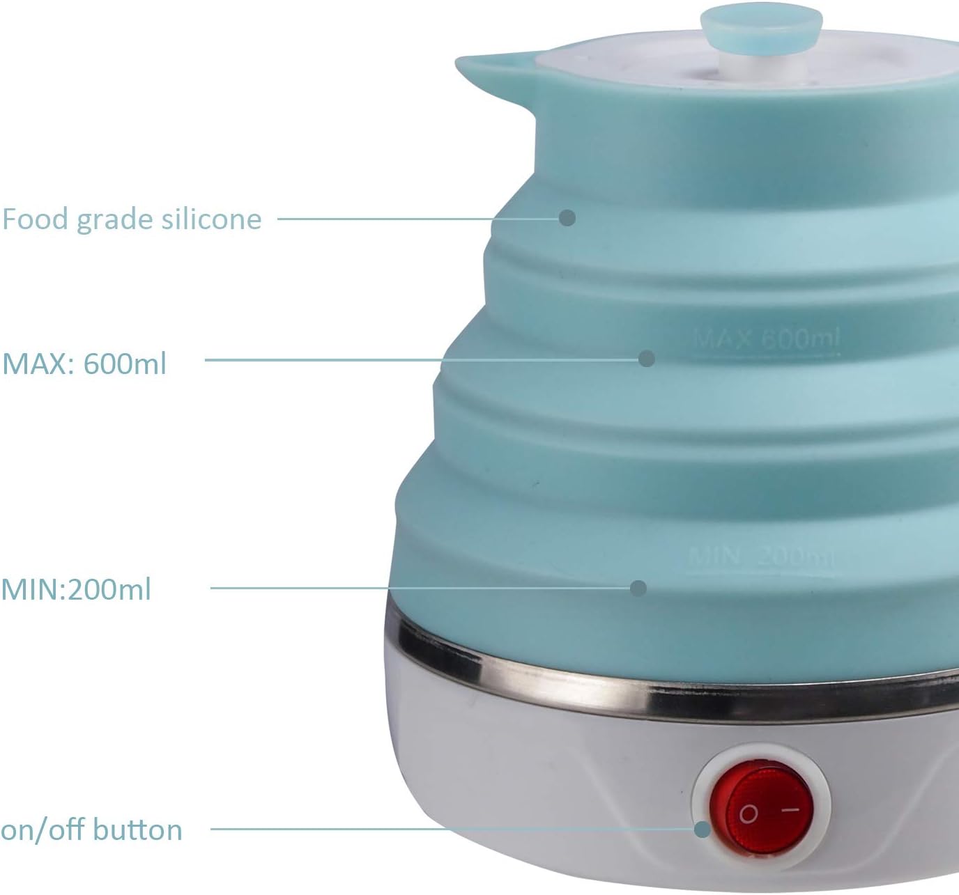 Travel Foldable Electric Kettle, Collapsible Electric Kettle Food Grade Silicone Small Pot Boiling water, Dual Voltage（600ml