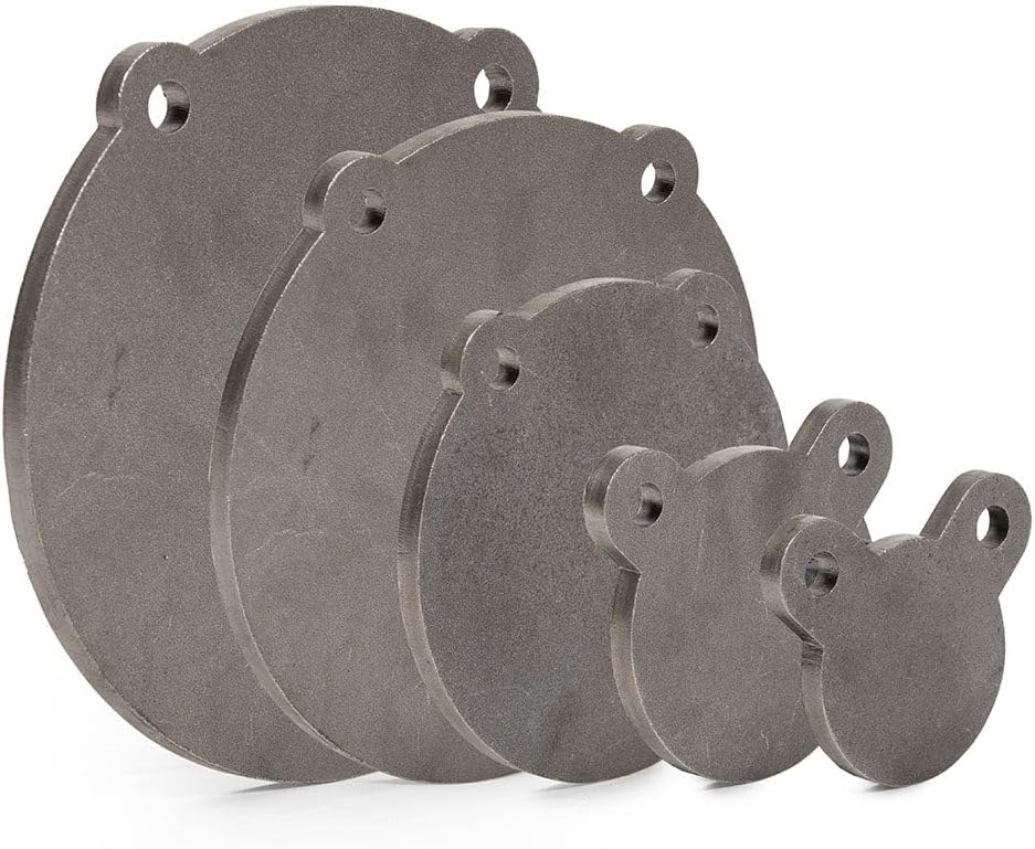 Set of 5, 3/8" AR500 Steel Gong Shooting Targets, Laser-Cut Raw Steel 3" 4" 6" 8" 10" Dia. Swing Paddles, Gong Shooting Target with Instant Feedback