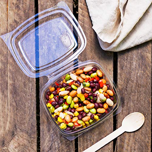Vegware Compostable 32oz Hinged Clear Deli Containers, Case of 200, PLA Plastic Meal Prep, To Go Box With Lid, Made from PLA, A Renewable Material Made from Plants, Tight Seal for Freshness