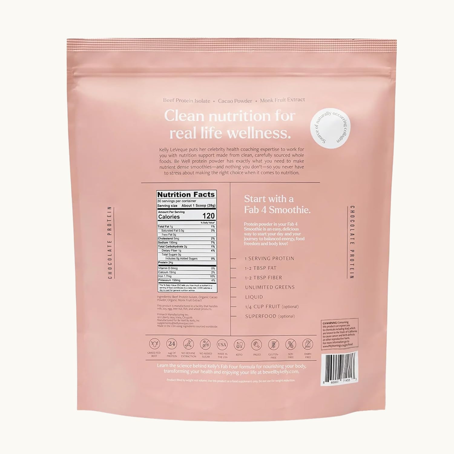 Be Well by Kelly Grass Finished Beef Protein Powder Vanilla Flavor