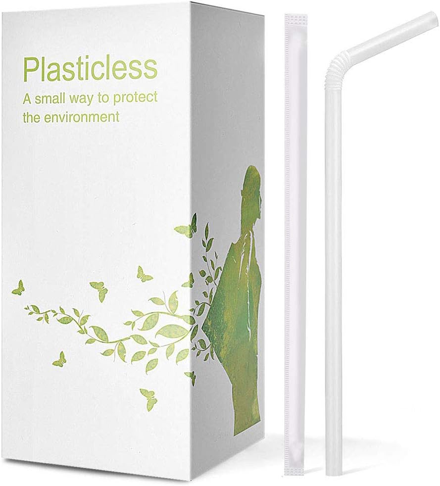 200 Count 100% Plant-Based Wrapped Compostable Straws | Plasticless Biodegradable Flexible Drinking Straws - A Fantastic Eco Friendly Alternative to