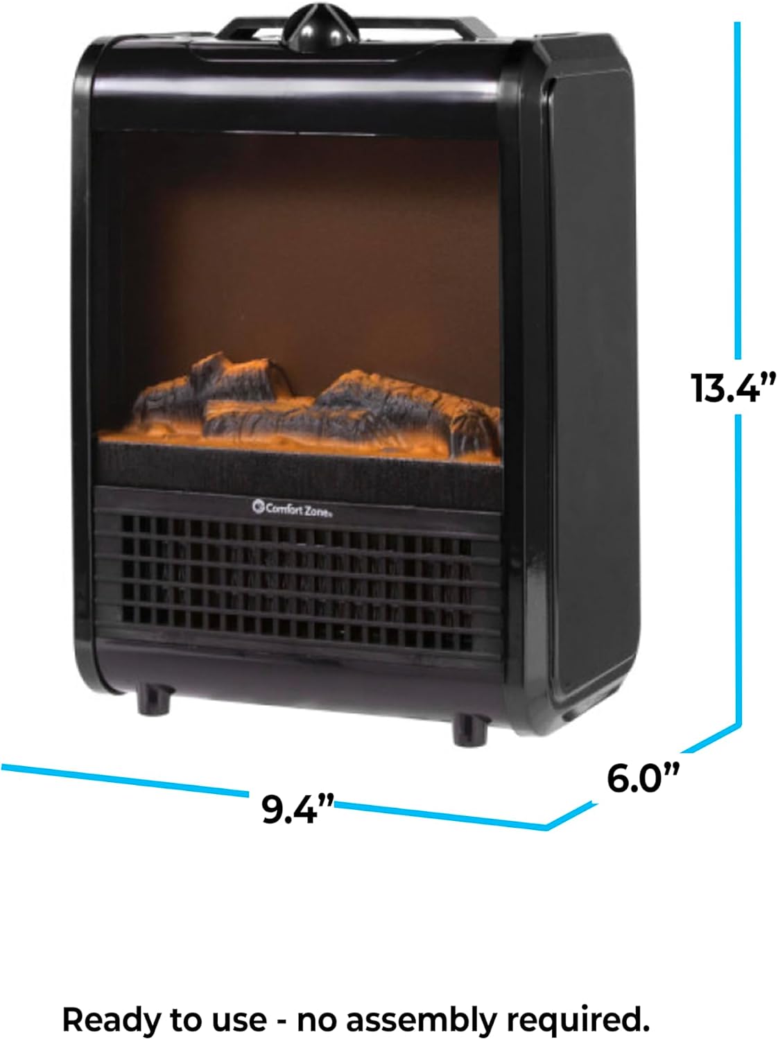 Comfort Zone Electric Mini Fireplace Space Heater with Realistic 3D Flame, Stay-Cool Body, Carry Handle, Overheat Sensor, and Safety Tip-Over Switch, Ideal for Home, Bedroom, & Office, 1,200W, CZFP1