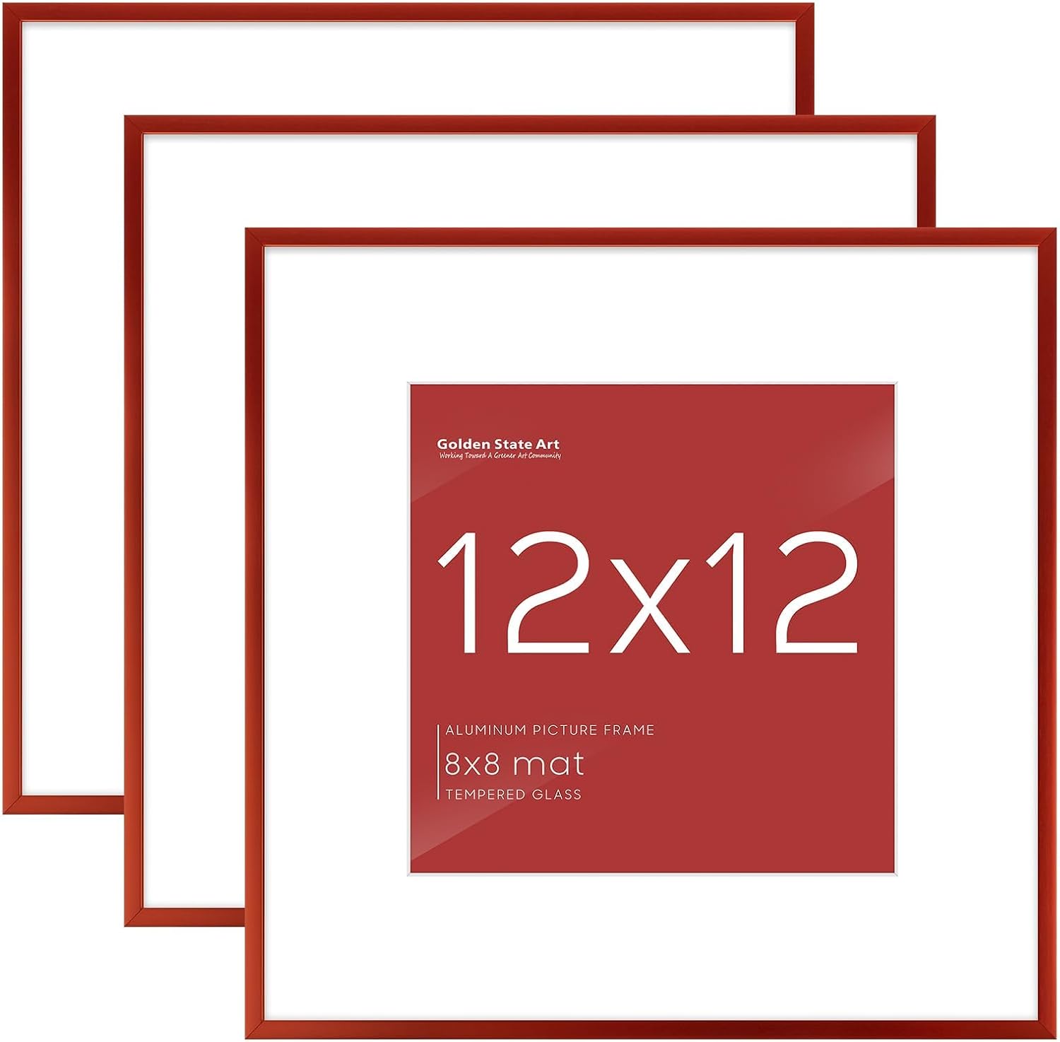 Golden State Art 3 Pack 12x12 Black Aluminum Frames, Real Glass Fronts