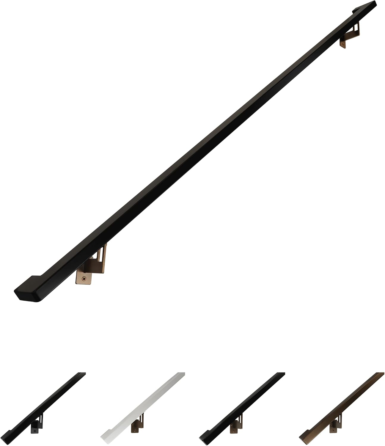 Modern Aluminum Handrail Grab Bar Kit, Adjustable Steel Brackets Included, Returns to Wall, Powder Coated Finish (Black, 4 Foot Handrail Set)