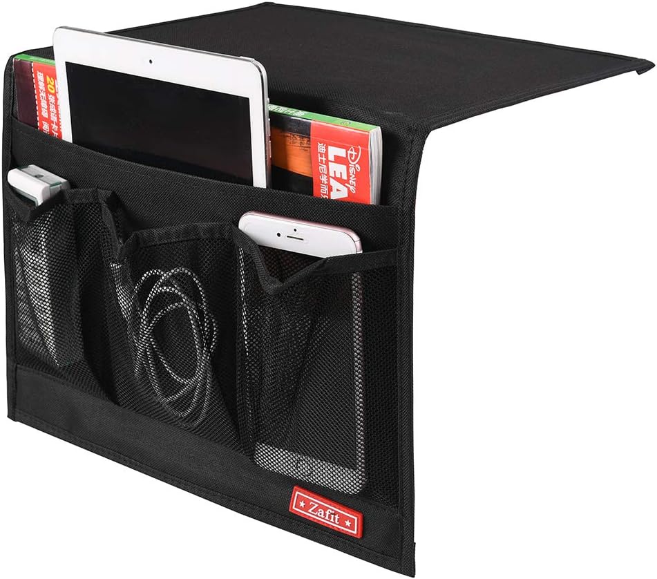 Zafit Bedside Storage Organizer, Table Cabinet Bedside Organizer Caddy for Remotes Phone Glasses (Classic 4 Pockets-Grey)