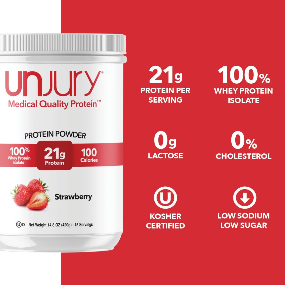Unflavored Protein Powder | 21g 100% Whey Isolate Protein Powder | Unflavored Whey Protein Powder | Low Carb and Sugar Free Whey Protein Isolate | Gluten Free | Certified Kosher | 15 Servings