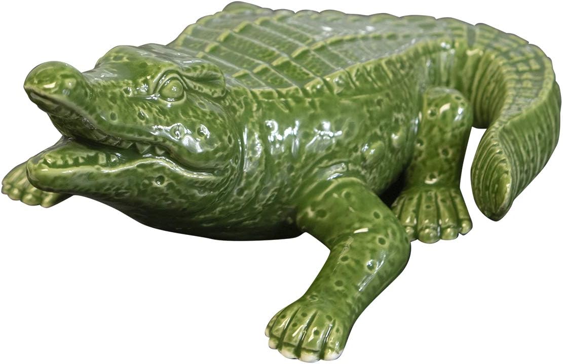 Ceramic Gator Figurine Green And White 7.5" Perfect For Any Room Decor