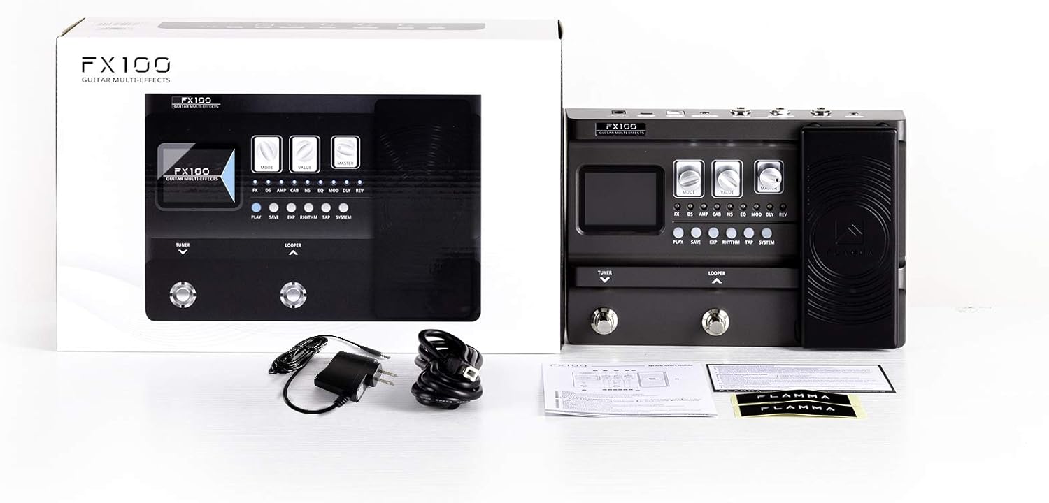 FLAMMA FX100 Guitar Multi-effects Pedal with 55 Amp Models 151 Built-in Effects 80' Looper 40 Drum Machine 10 3rd Party IR Slots Headphone OTG for