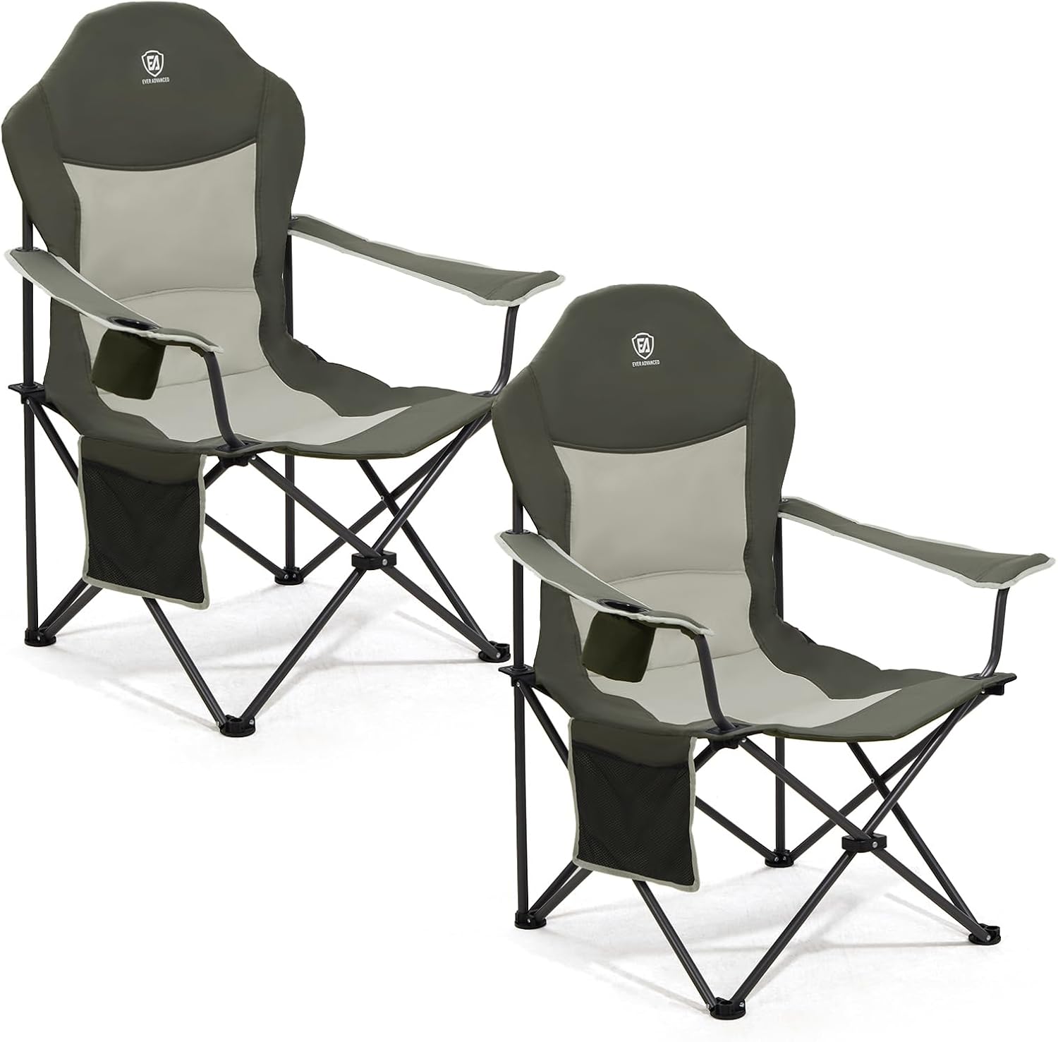 EVER ADVANCED High Back Folding Camping Chair Oversized and Fully Padded, Portable Quad Camp Lawn Chair Up to 400 lbs, with Cup Holder Armrest Carrying Bag