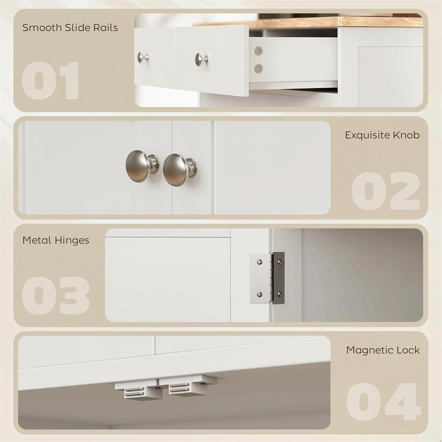 HOMCOM Sideboard Buffet Cabinet Solid Wood Countertop White
