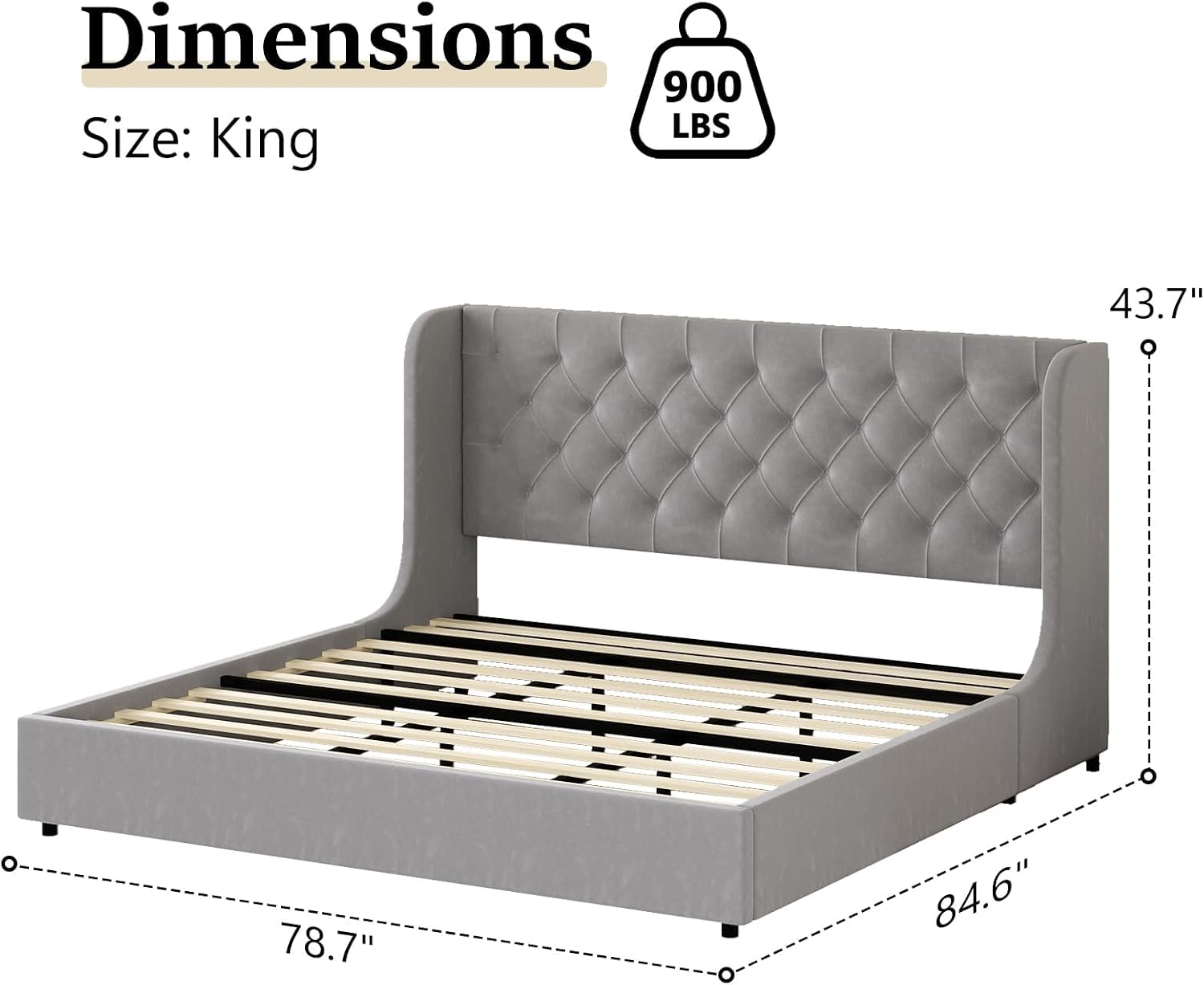 HOMBCK Full Size Bed Frame with Headboard, Upholstered Platform Bed, White | Velvet Tufted Curved Wingback/Wooden Slats Support/No Box Spring Needed/Noise-Free/Easy Assembly