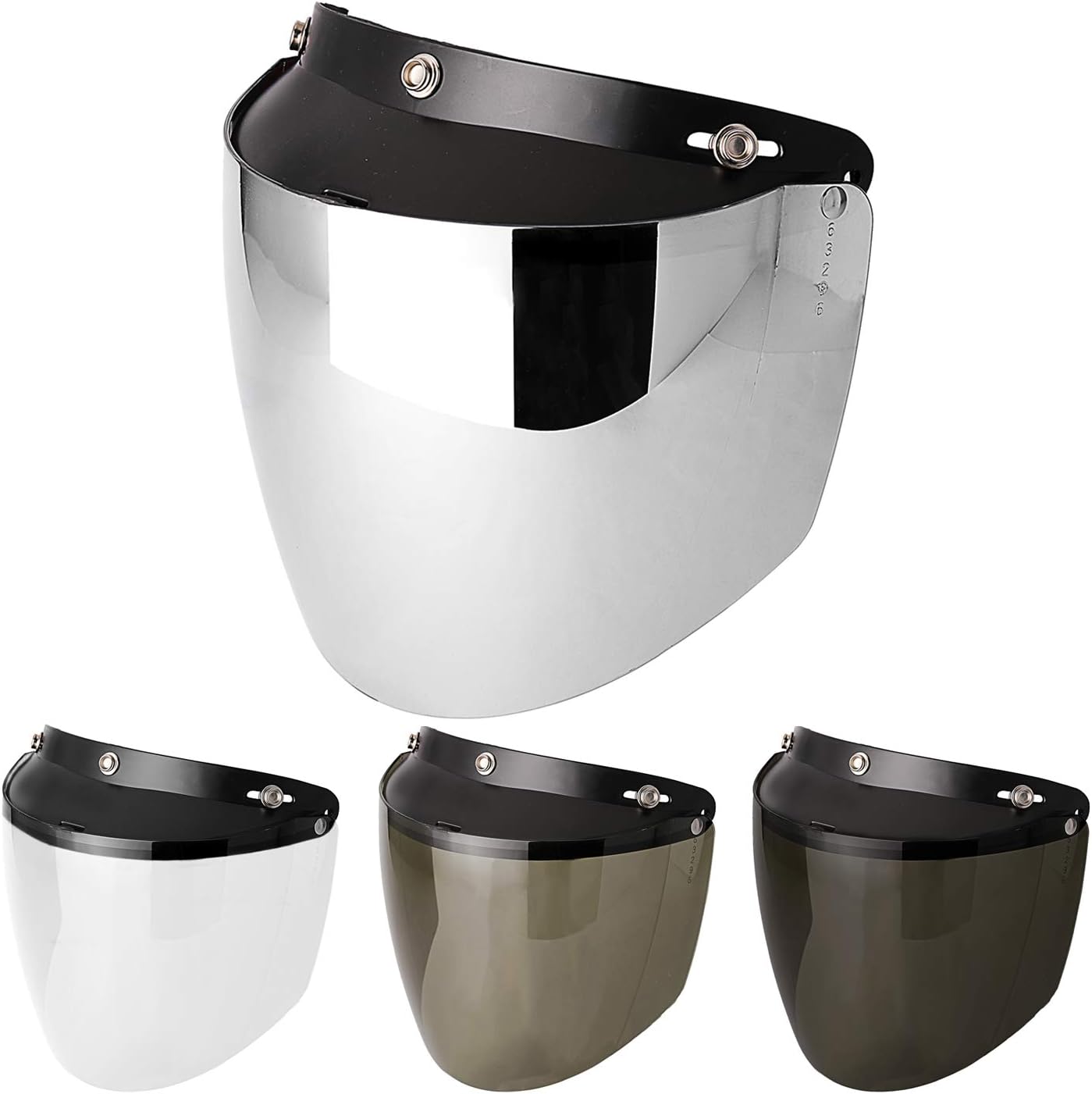 3-Snap Flip Shield Visor for Motorcycle Helmets (Clear)