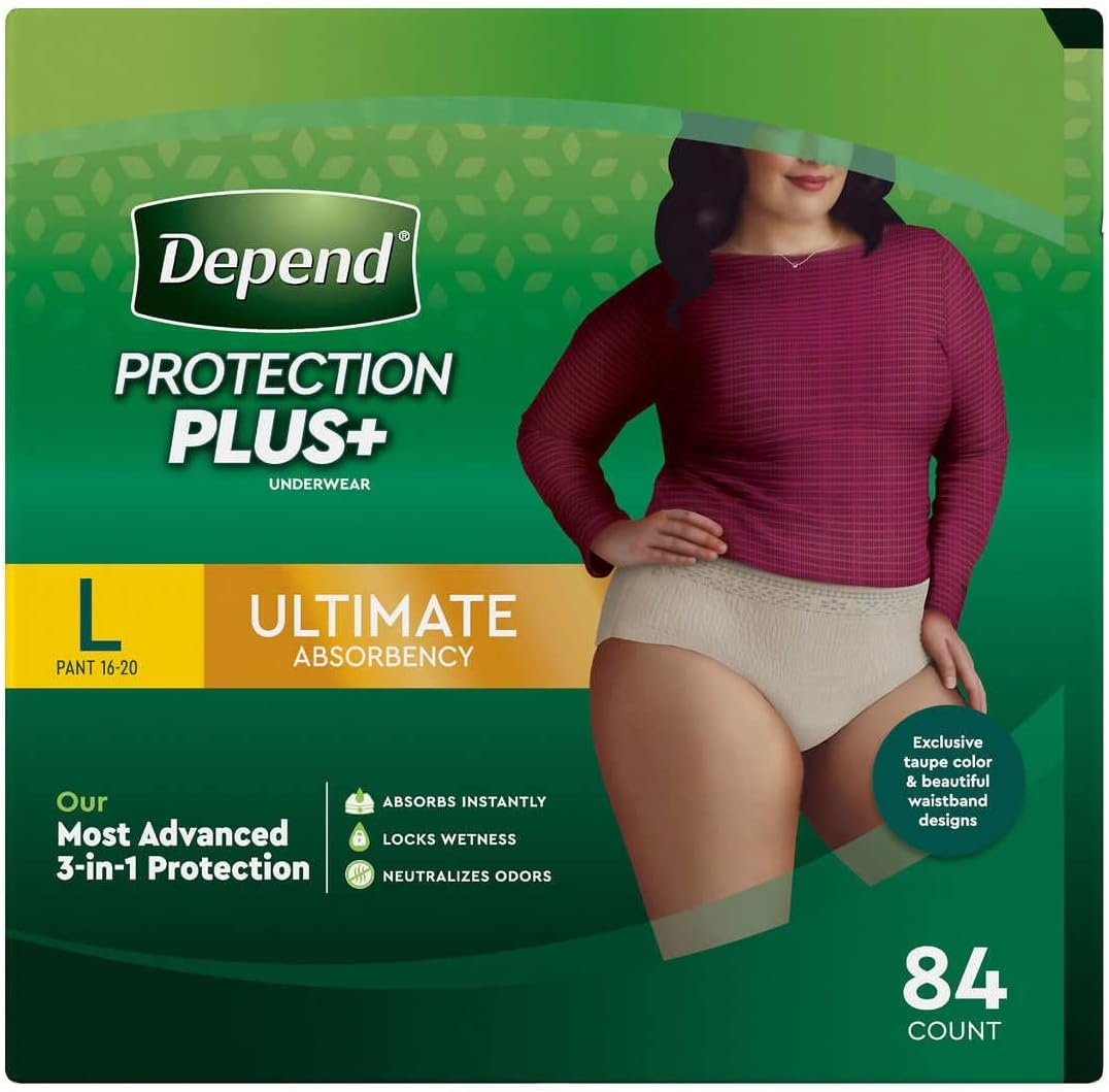 Depend FIT-FLEX Incontinence Underwear for Women, Disposable, Maximum Absorbency, Large, Blush, 52 Count (2 Packs of 26) (Packaging May Vary)