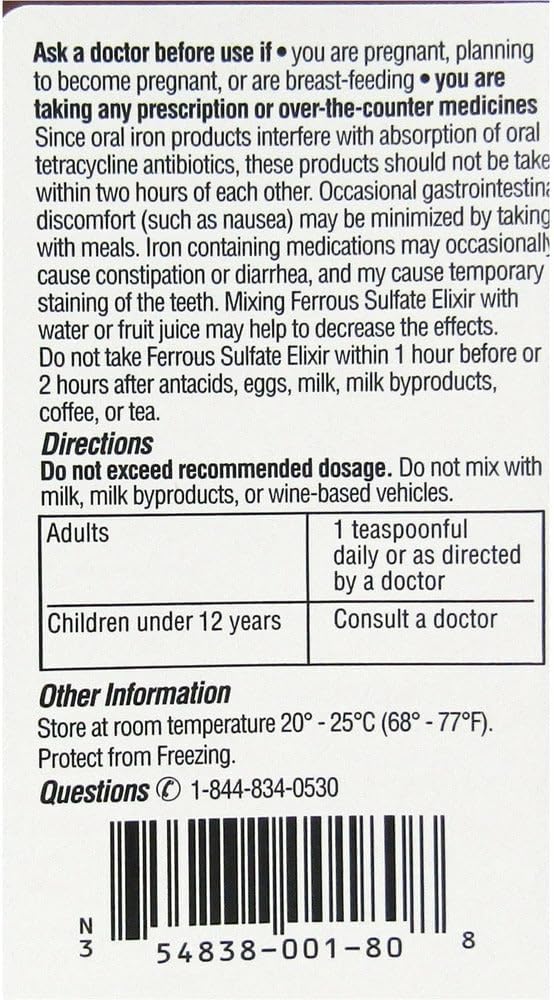 Ferrous Sulfate Elixir 220mg/5mL 16oz Bottle - 4 Pack