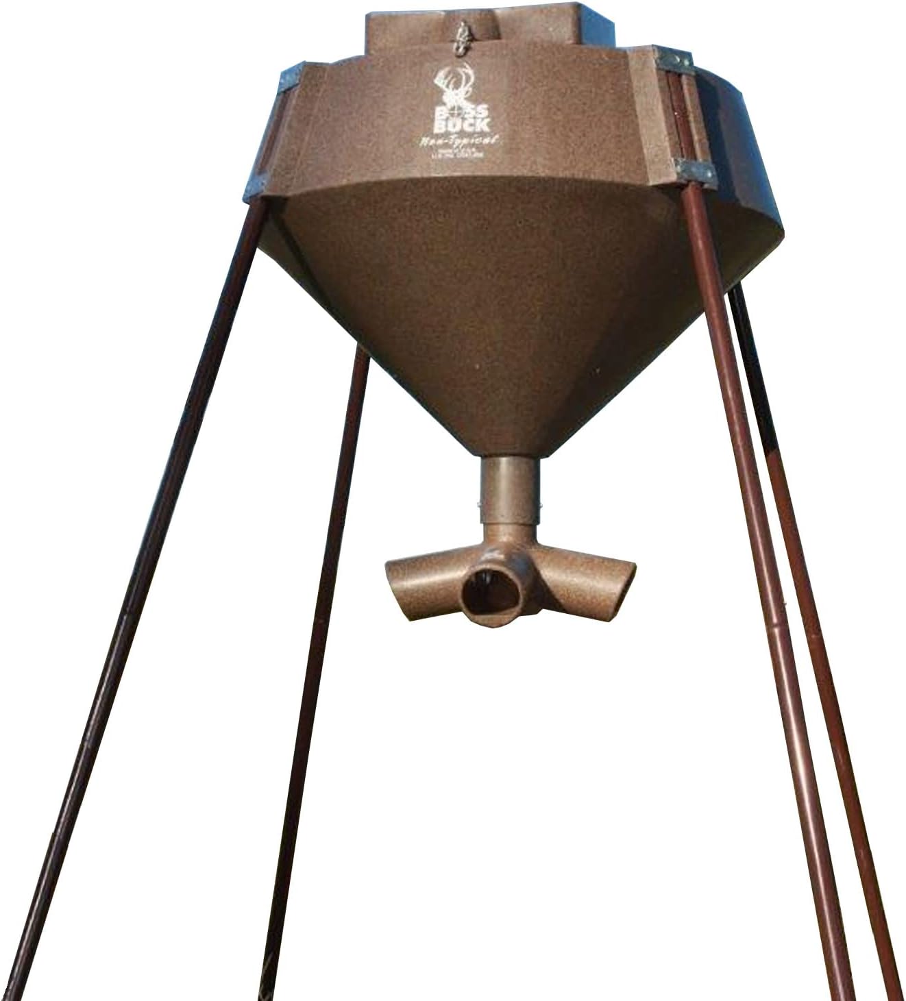 BOSS BUCK 350 LB Deer Feeder/Hunting Durable Lightweight Plastic UV Protected Windproof Waterproof Gravity Feed with Protein 3 Feed Tubes Head, Multi-Piece Round Legs | Protein 3 feed tubes head, Multi-Piece round legs