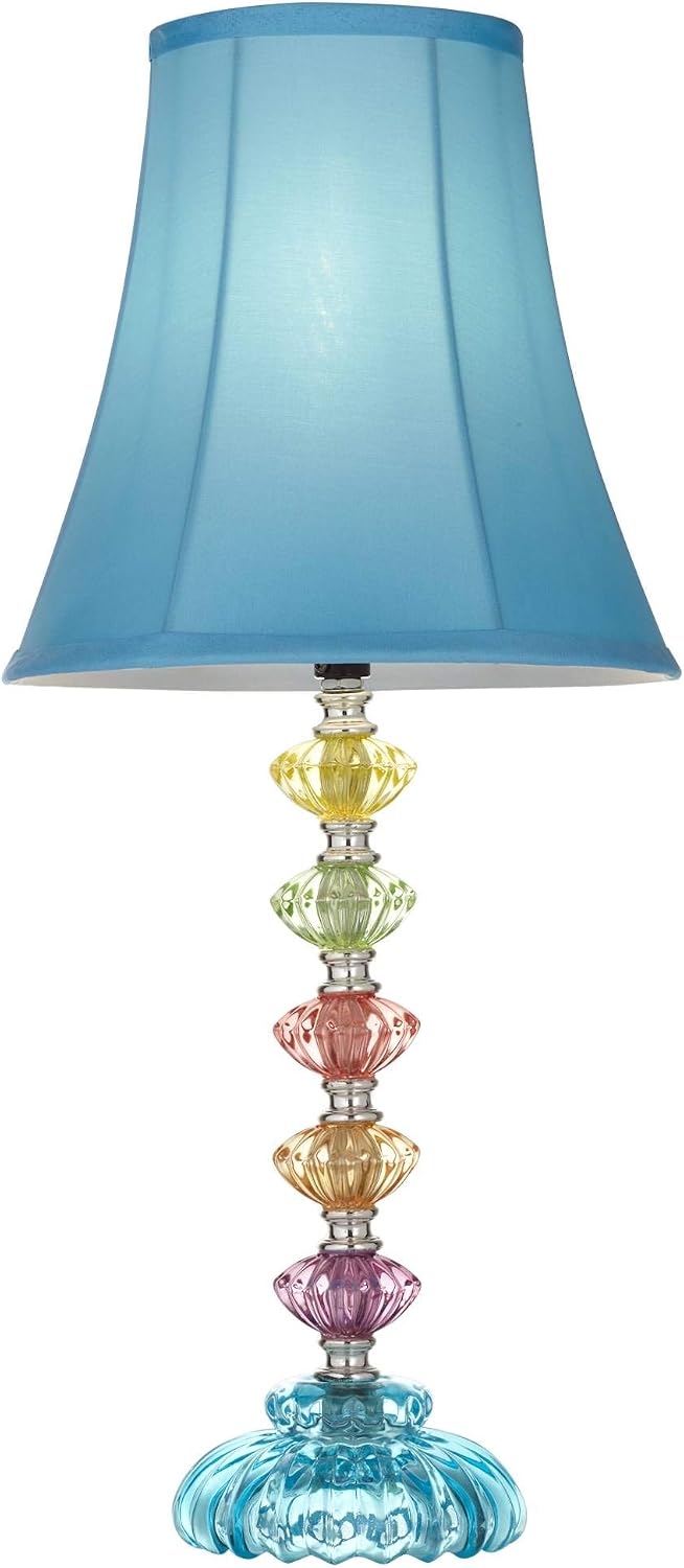 Bohemian 21" High Table Lamp Glass Stacked Traditional Modern Colored | Orchid Pink Chic Multi Kids Girls Living Room Bedroom Bedside House Nightstand Office Home Family Bell Shade