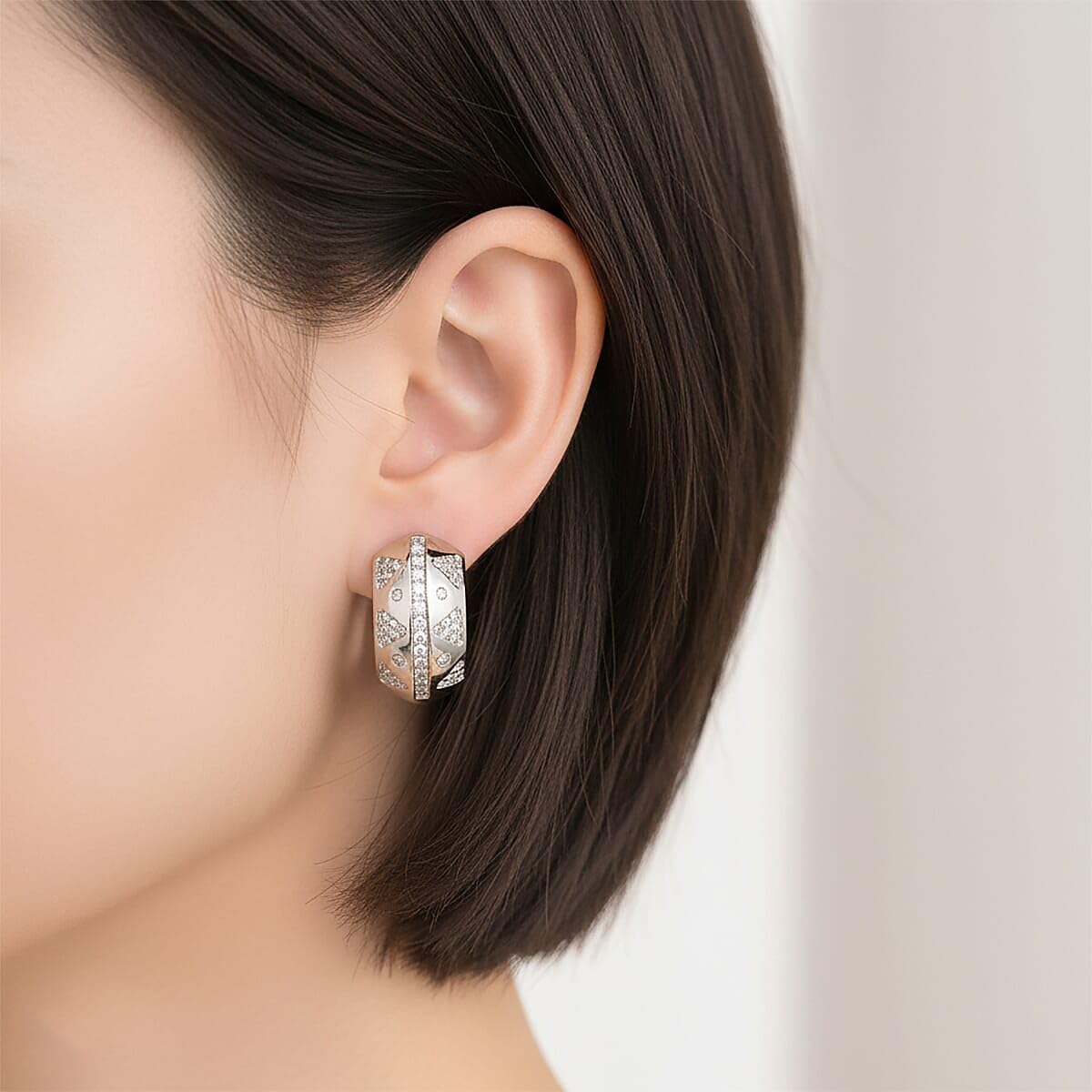 Cubic Zirconia Hoop Earrings in Silvertone